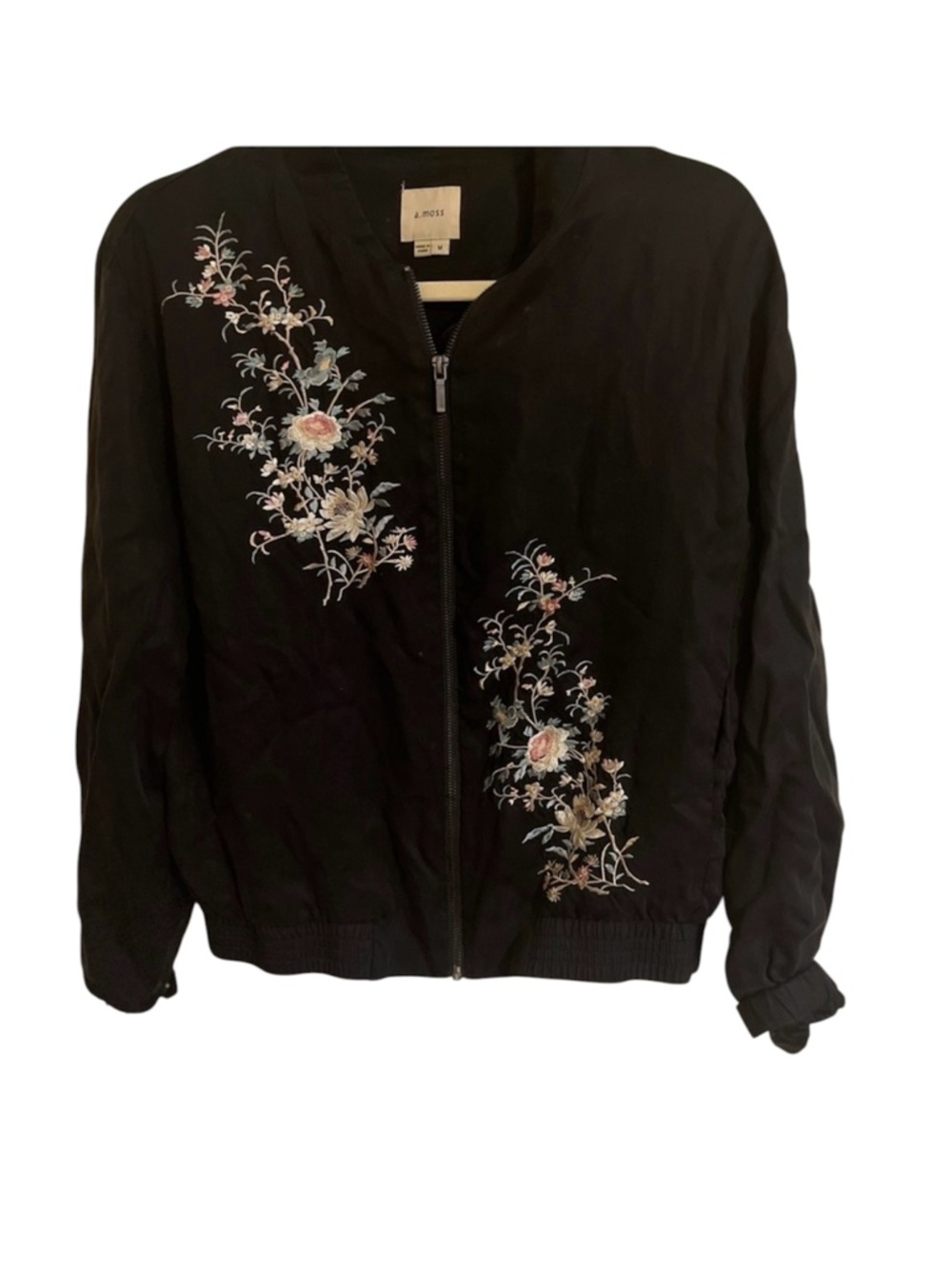 A. Moss Bomber Jacket with Floral Stitching Size M